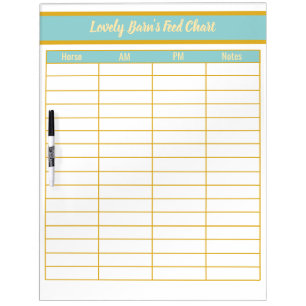 Horse Boarding Barn Feed Chart - Slate Blue + Gold Dry Erase Board