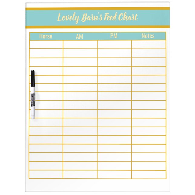 Horse Boarding Barn Feed Chart - Slate Blue + Gold Dry Erase Board (Front)