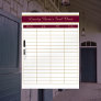Horse Boarding Barn Feed Chart - Wine Red + Gold Dry Erase Board
