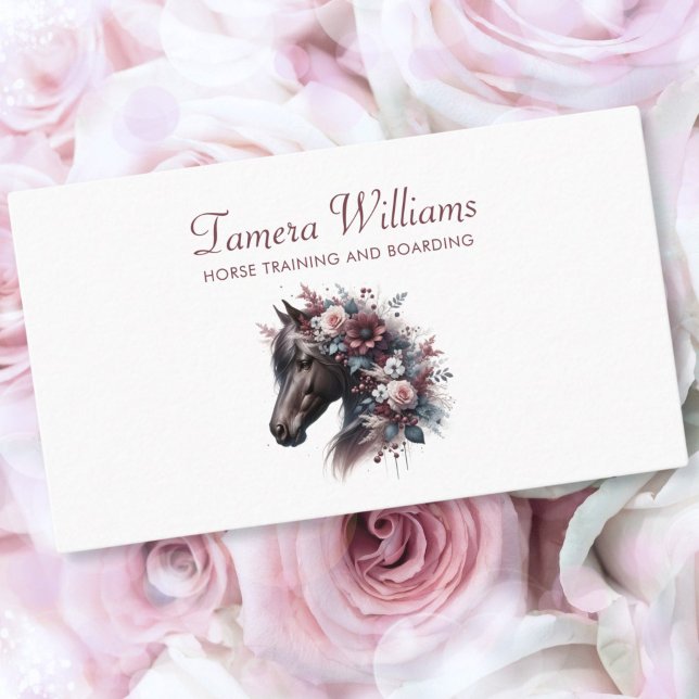 Horse Boarding Training Equestrian Service Floral Business Card (Creator Uploaded)