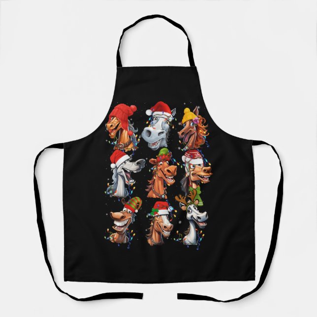 Horse Breeds Lover Merry Christmas Xmas Horseback  Apron (Front)