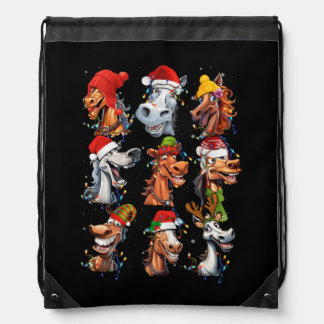 Horse Breeds Lover Merry Christmas Xmas Horseback Drawstring Bag
