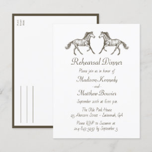 Horse Brown Country Western Rehearsal Dinner Invit Postcard