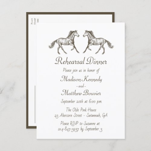 Horse Brown Country Western Rehearsal Dinner Invit Postcard