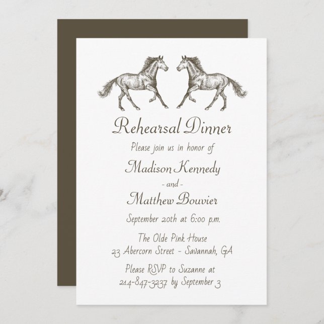 Horse Brown Country Western Rehearsal Dinner Invitation (Front/Back)