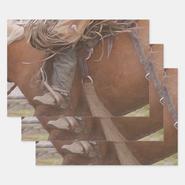 Horse Brown Western Rodeo Cowboy Wrapping Paper Sheets (Set)