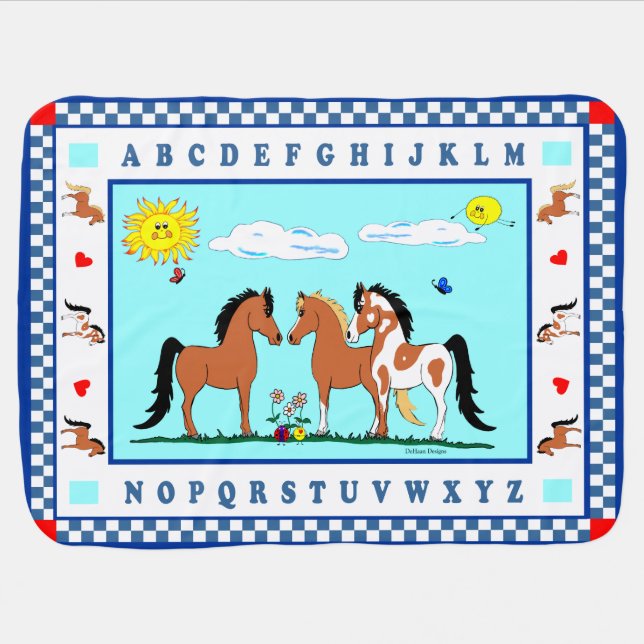 Horse Buddies Personalized Alphabet Baby Blanket (Horizontal)
