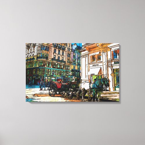 Horse  Buggy Vintage City Canvas Print