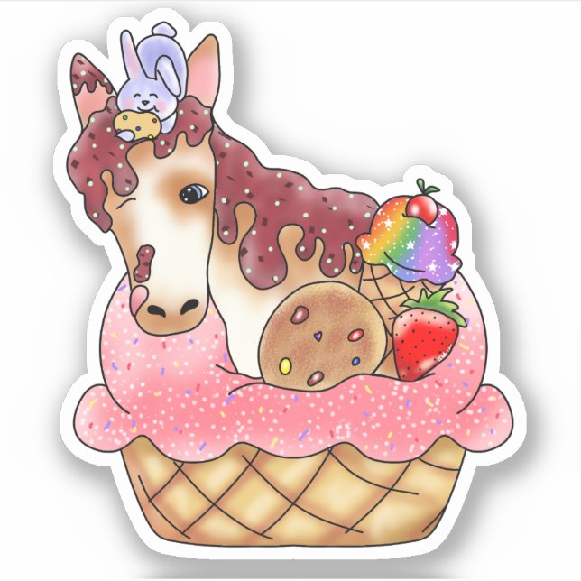 Horse & Bunny Cupcake Dessert | Sticker (Front)