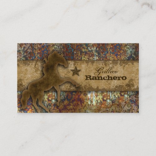 Horse Business Card Western Vintage Damask Rust
