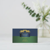 Horse business marketing blue gold green business card (Standing Front)