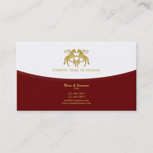 Horse business marketing red gold business card (Front)
