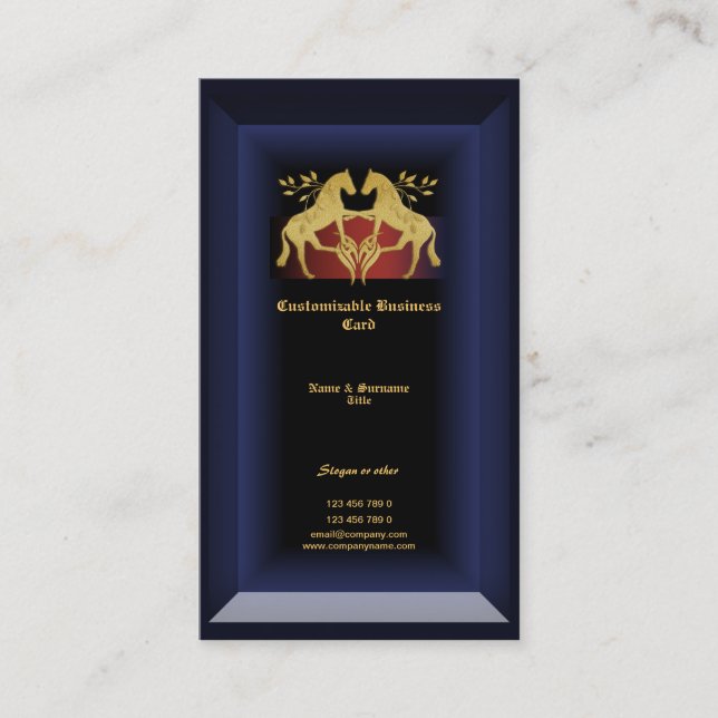 Horse business profile ranch western blue gold business card (Front)