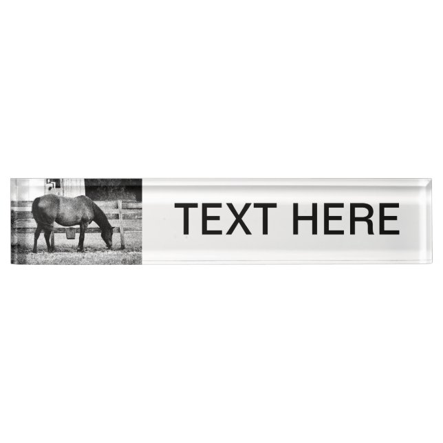horse by fence black and white sketch desk name plate (Front)