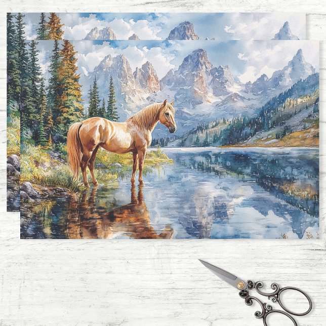 Horse by the Lake Scenic Decoupage Tissue Paper (Creator Uploaded)