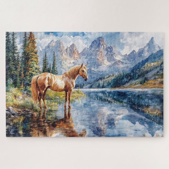 Horse by the Lake Scenic Jigsaw Puzzle (Horizontal)