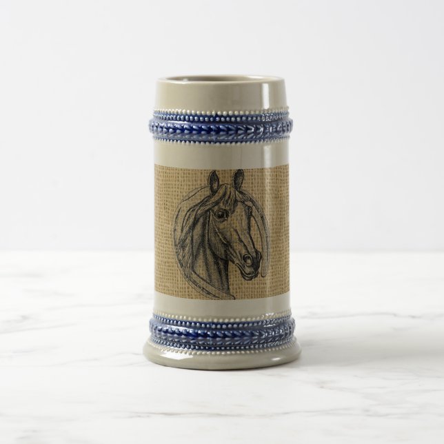 Horse Cameo on Burlap Beer Stein (Center)