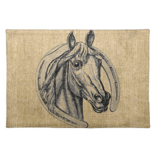 Horse Cameo on Burlap Cloth Placemat