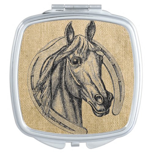 Horse Cameo on Burlap Compact Mirror