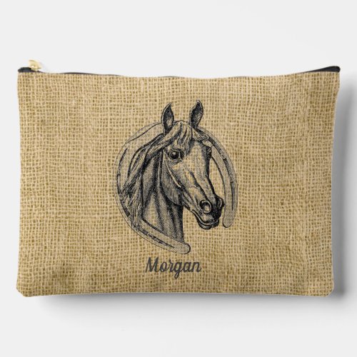 Horse Cameo on Burlap Personalized Accessory Pouch