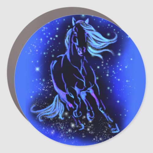 Horse Car Magnet Running In Blue Moonlight Night