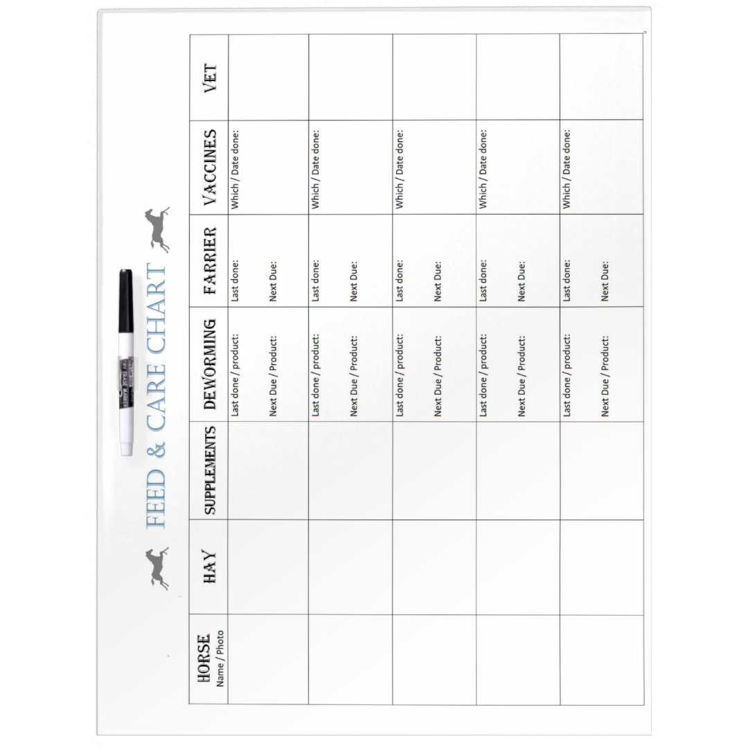 Horse care and feed chart dry erase board Zazzle