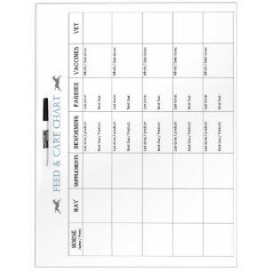 Horse care and feed chart dry erase board