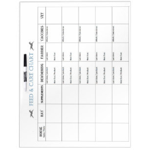 Horse care and feed chart dry erase board