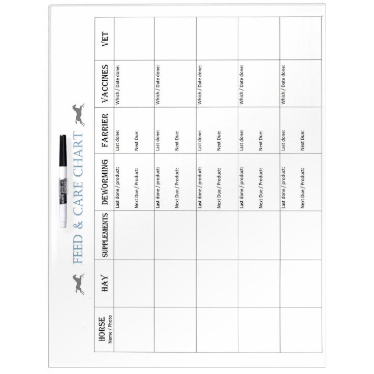 Horse care and feed chart dry erase board Zazzle