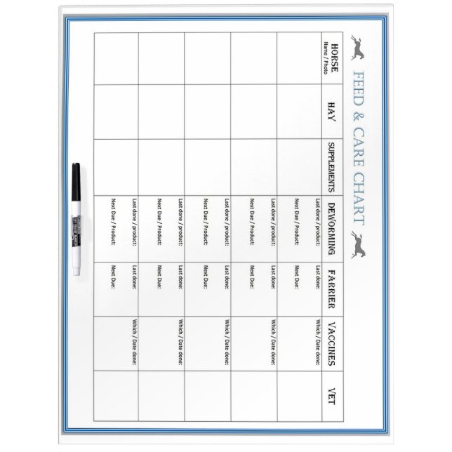 Horse Care and Feed Dry Erase Board (Front)