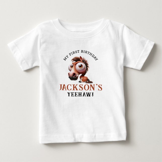 Horse Caricatures 1st Birthday Party Baby T-Shirt (Front)