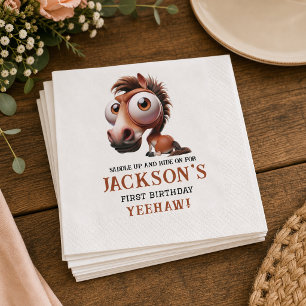 Horse Caricatures 1st Birthday Party Napkins