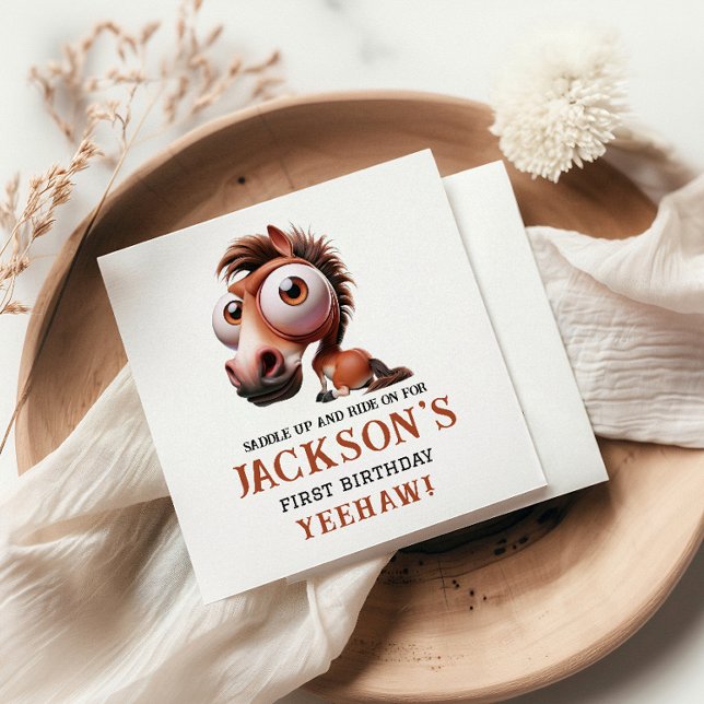 Horse Caricatures 1st Birthday Party Napkins (Creator Uploaded)