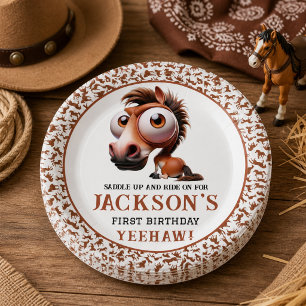 Horse Caricatures 1st Birthday Party Paper Plates