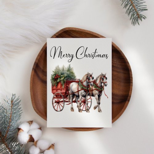 Horse Carriage Floral Holiday Christmas Card