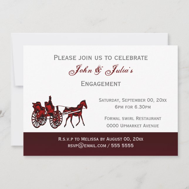 Horse carriage formal engagement anniversary invitation (Front)