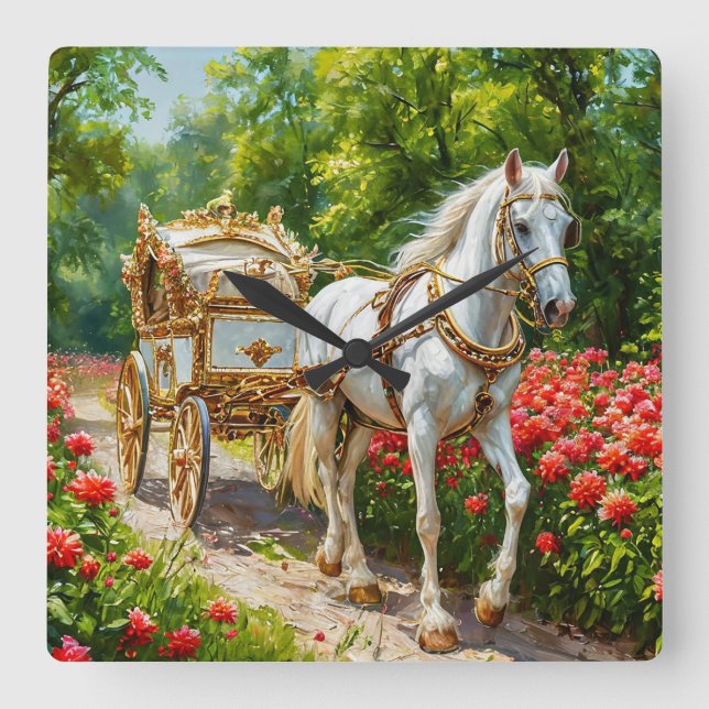 🐎 Horse Carriage Magnificent Vintage  Square Wall Clock (Front)