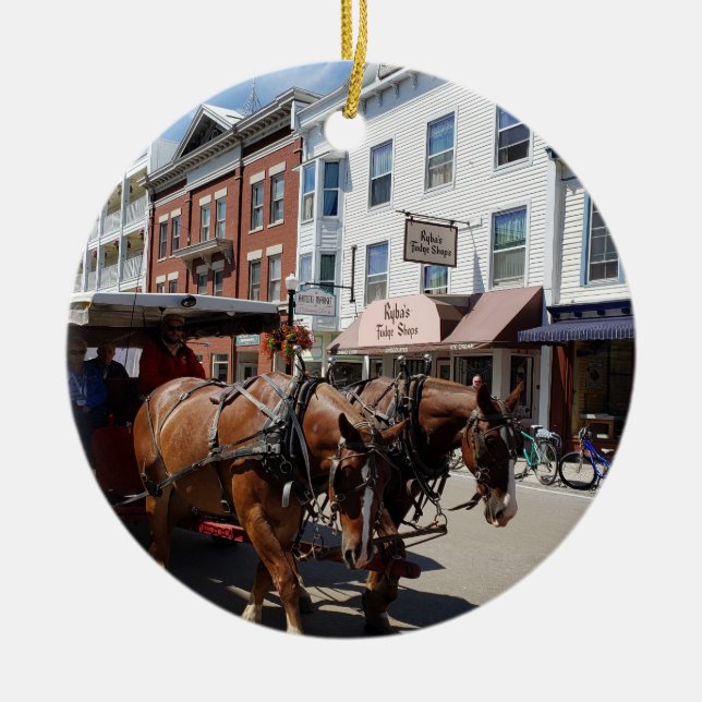 Horse & Carriage on Mackinac Island, Michigan Ceramic Ornament (Front)