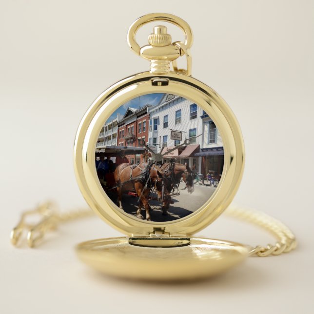 Horse & Carriage on Mackinac Island, Michigan Pocket Watch (Inside)