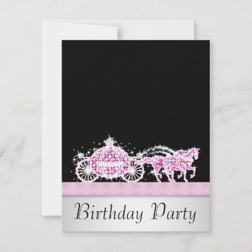 Horse Carriage Pink Black Princess Birthday Party Invite