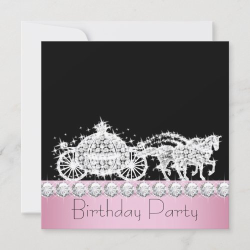 Horse Carriage Pink Princess Birthday Party Custom Invitation