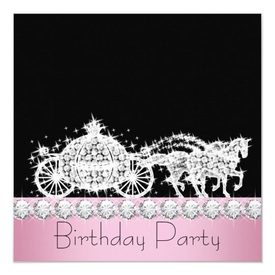 Horse Carriage Pink Princess Birthday Party Invitation ...