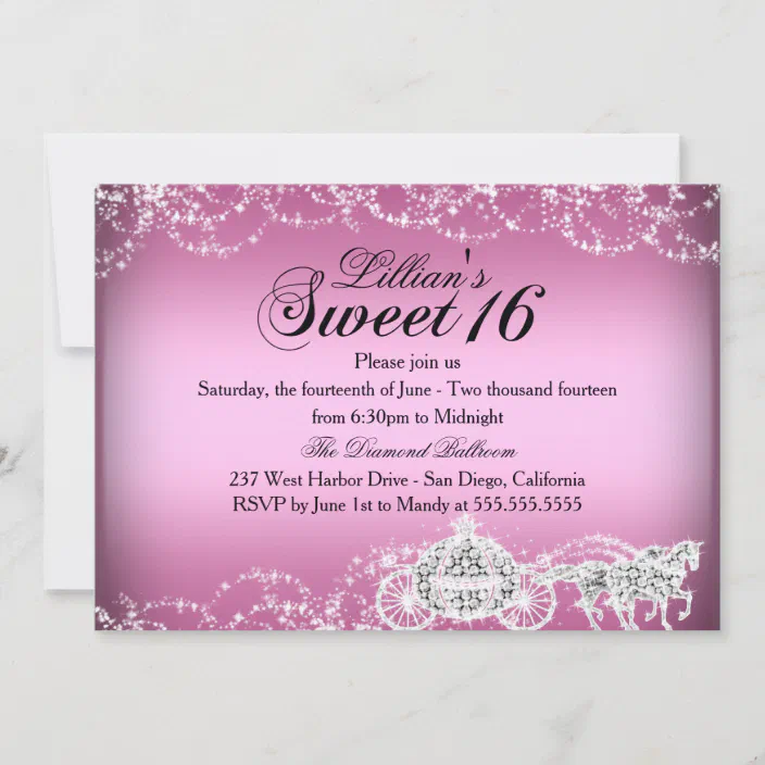 Horse And Carriage Chic Princess Theme Personalised Birthday Party Invitations