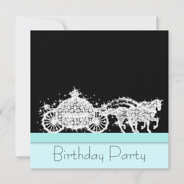 Horse Carriage Teal Blue Princess Birthday Party Invitation (Front)