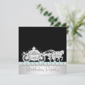 Horse Carriage Teal Blue Princess Birthday Party Invitation (Standing Front)