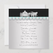 Horse Carriage Teal Blue Princess Birthday Party Invitation (Back)