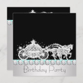 Horse Carriage Teal Blue Princess Birthday Party Invitation (Front/Back)