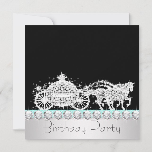 Horse Carriage Teal Blue Princess Birthday Party Invitation (Front)