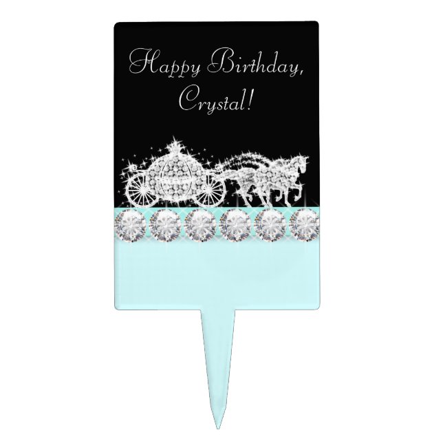 Horse Carriage Teal Blue Princess Cake Topper (Front)