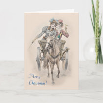 Horse, cart and girls Christmas Holiday Card